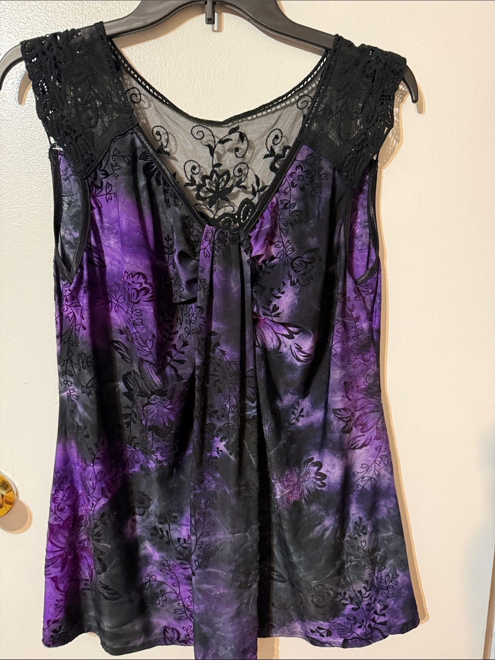 Cato Purple and Black Floral Lace Yoke Sleeveless Top